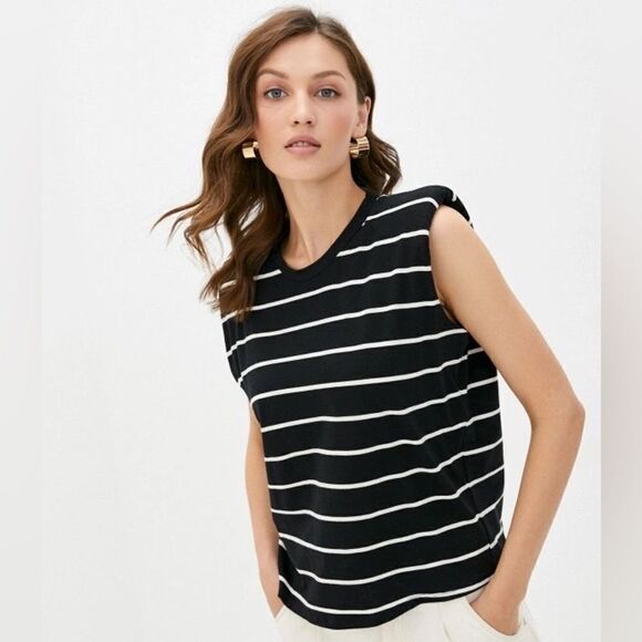 Mango Sleeveless Striped Top Shoulder Pads New - Picture 2 of 7